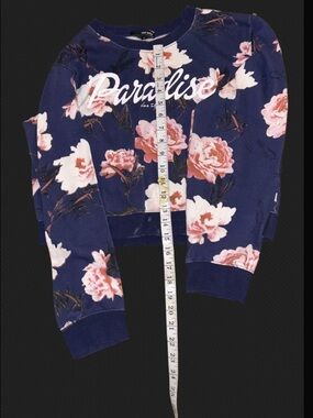 Paradise Floral Cropped Sweatshirt - Navy with Pink Flowers
